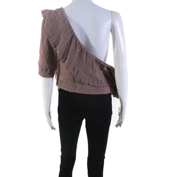 A Piece Apart Women's Cotton Short Sleeve One Shoulder Crop Top Pink Size 2 - Picture 3 of 6